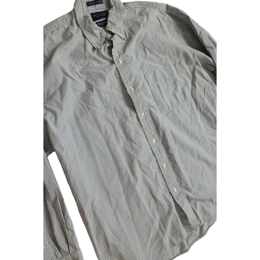 Britches Great Outdoors blue white Plaid loose fit sz large button down shirt